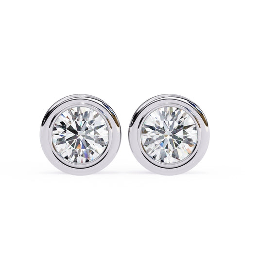 Round Cut Moissanite Stud Earrings 2.5 CT Each, 925 Sterling Silver Bezel Set, 7×7 mm – Luxury Unisex Studs, 5.9 g