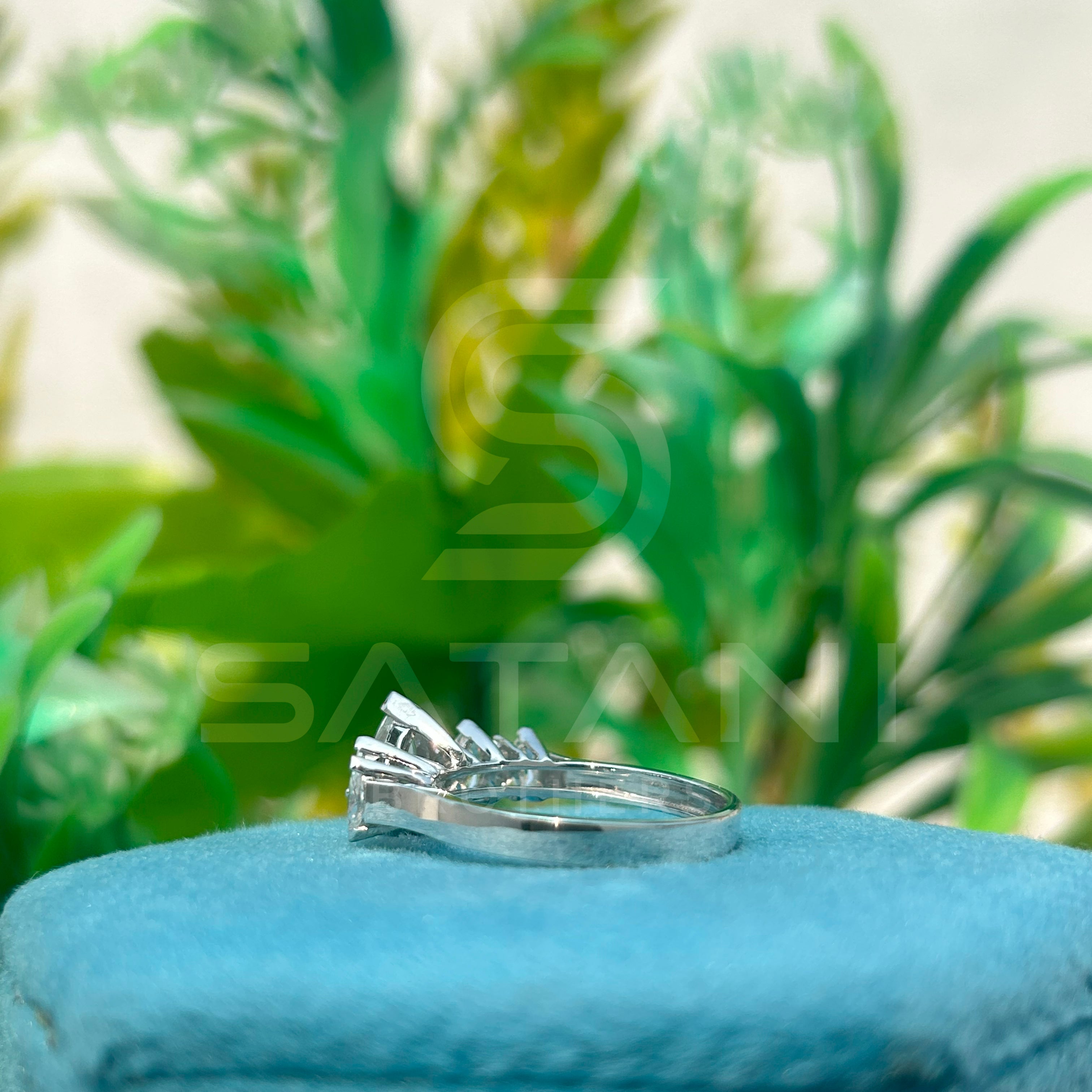 Marquise and Round Cut Moissanite Ring | Dainty Alternating Stone Band | Unique Anniversary or Stacking Ring | 925 Silver or Gold Finish
