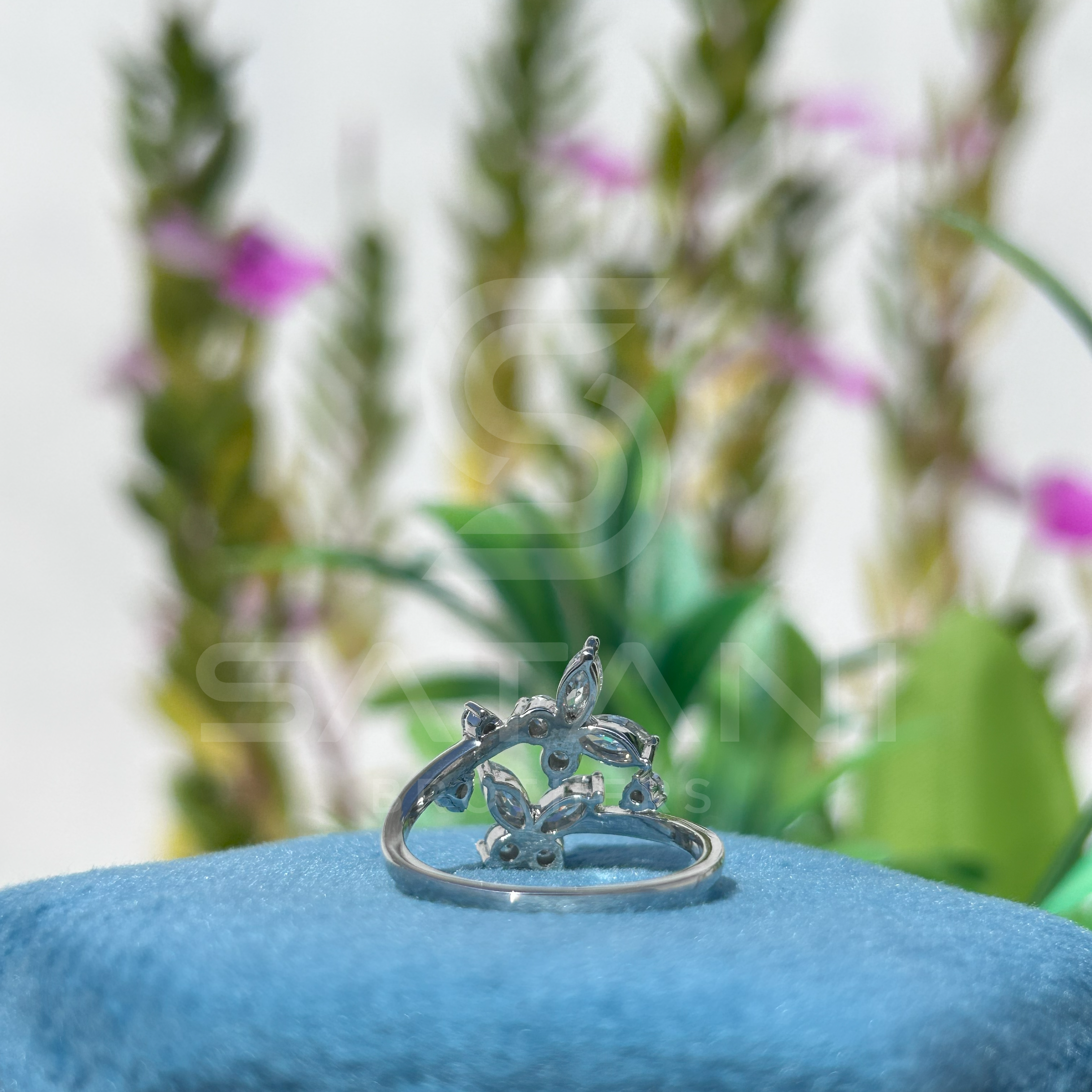 "Floral Butterfly Diamond Ring in White Gold"