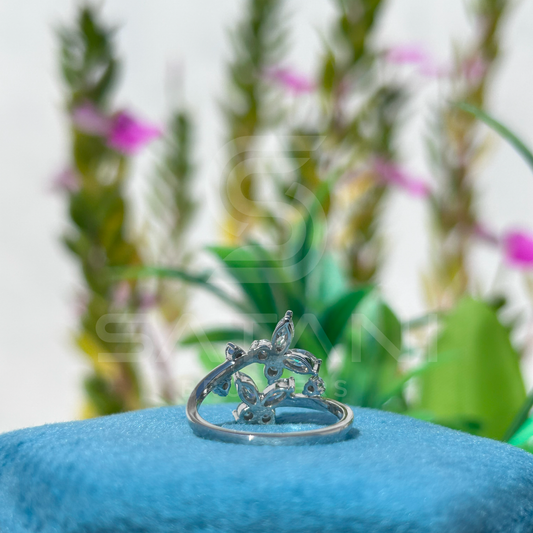 "Floral Butterfly Diamond Ring in White Gold"