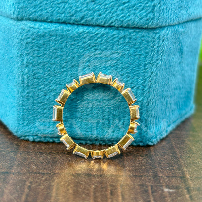 Baguette, Round and Princess Cut Moissanite Eternity Band – 14K Yellow Gold Multi Cut Full Eternity Ring, Stacking Wedding Band