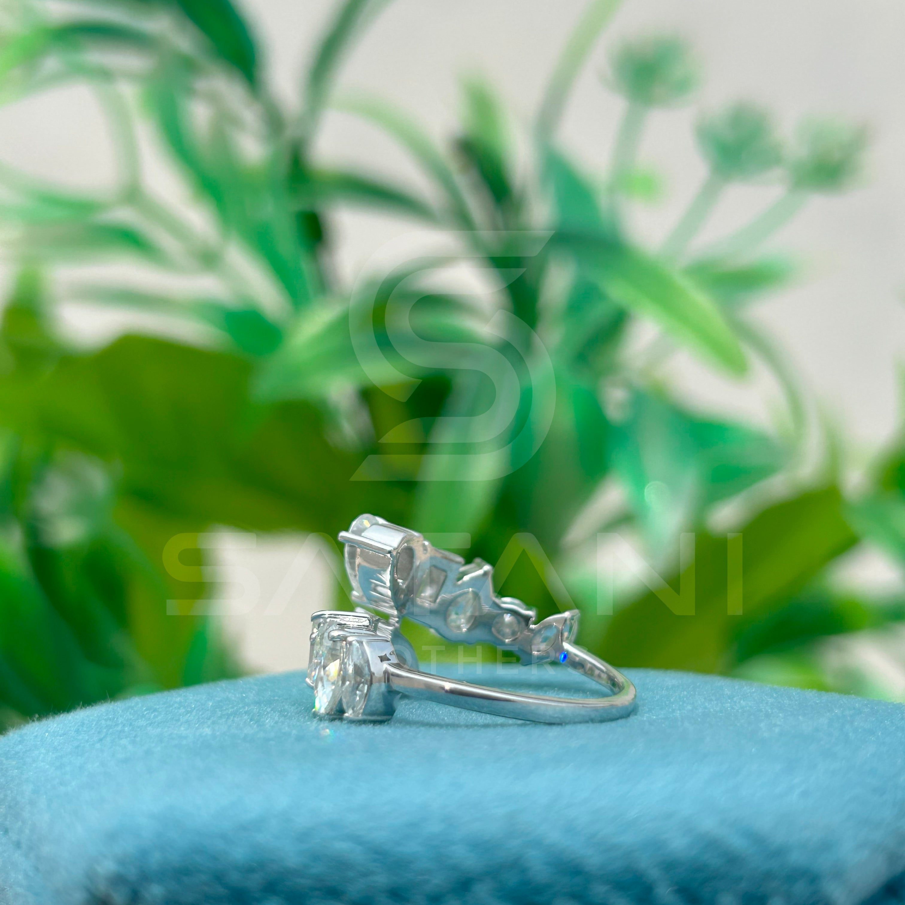 Diamond Band Ring with Emerald, Round, Pear & Marquise Cut Stones | 925 Silver Multi-Shape Diamond Ring | Elegant Anniversary or Wedding Band