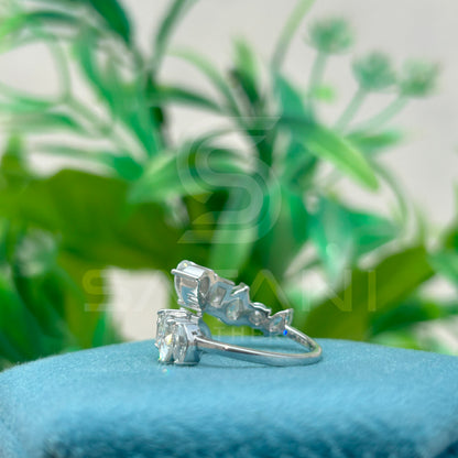 Diamond Band Ring with Emerald, Round, Pear & Marquise Cut Stones | 925 Silver Multi-Shape Diamond Ring | Elegant Anniversary or Wedding Band