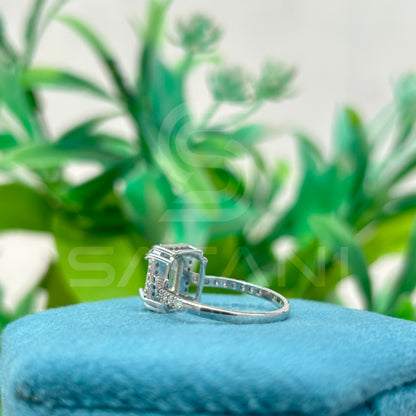 Emerald Cut Moissanite Engagement Ring – Dainty Pavé Band Moissanite Jewellery in White Gold, Elegant Bridal & Anniversary Ring by Satani Brothers