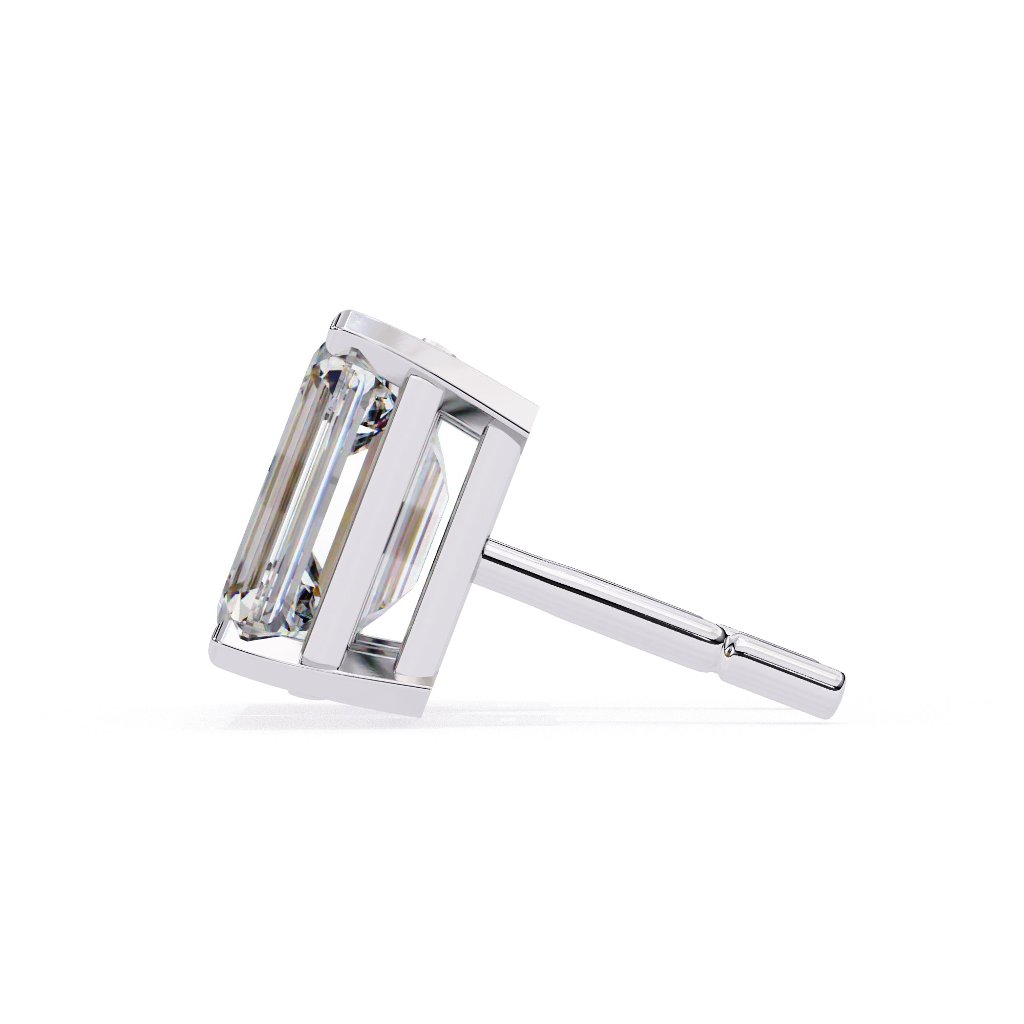 7.5x5 mm Emerald-Cut Moissanite Stud Earrings in 925 Sterling Silver, 2.3 CTW, Classic Basket Setting