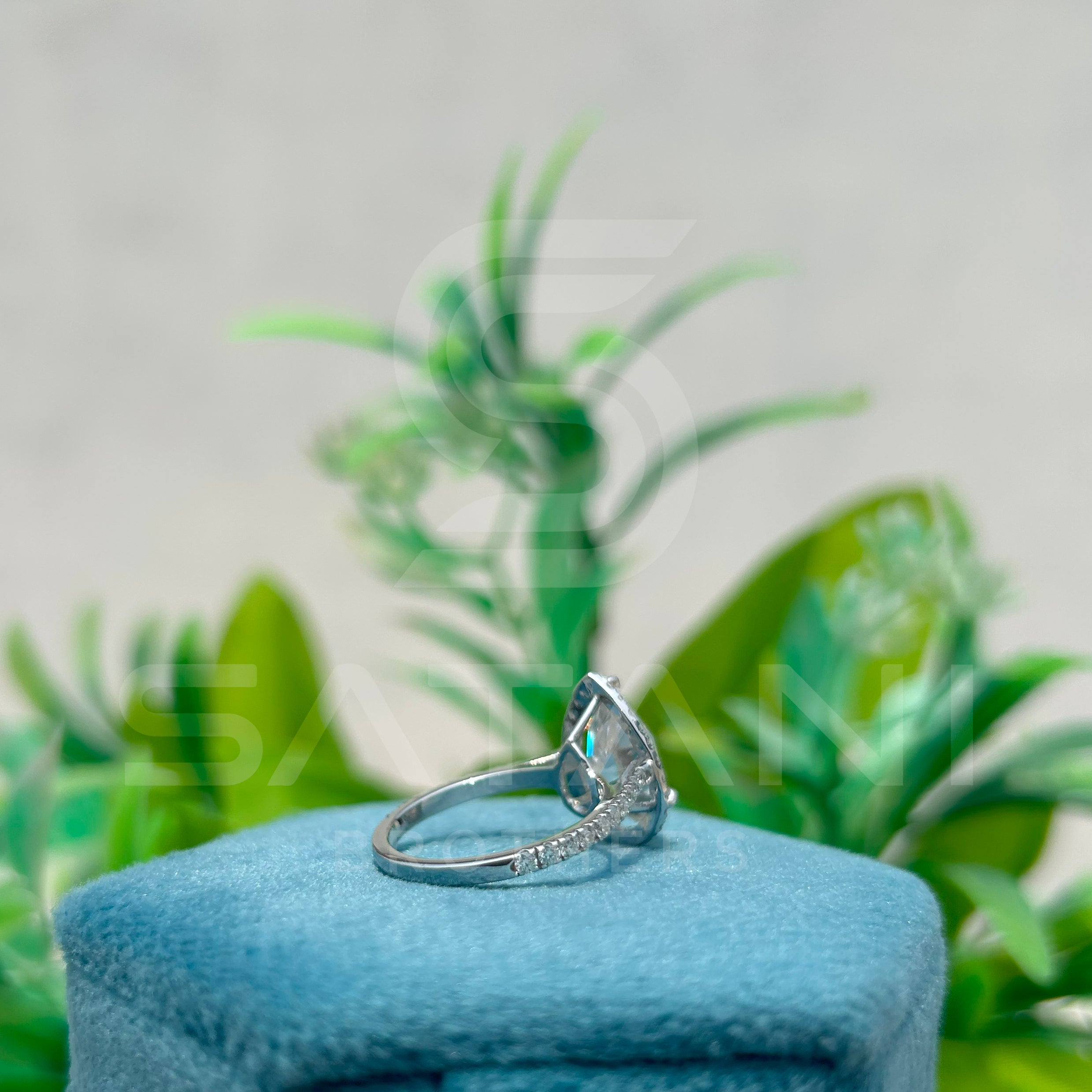 Pear Shape Moissanite Engagement Ring 12x8mm Center | Halo Bridal Ring with Accent Stones | White Gold Moissanite Ring