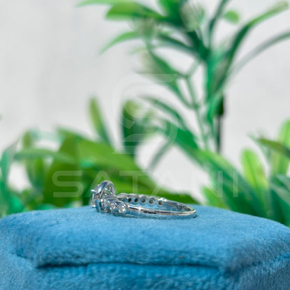 "Round Cut Moissanite Halo Engagement Ring in Sterling Silver"