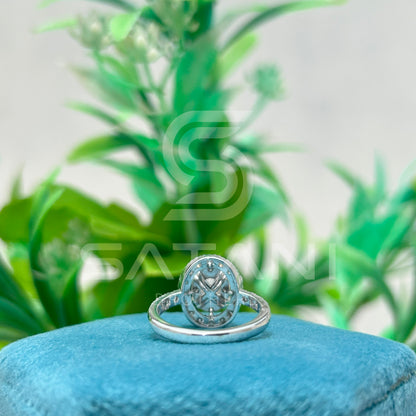 Oval Moissanite Engagement Ring 7x5mm – Halo Design with Side Stones, Classic Moissanite Wedding Ring, Dainty Promise Ring