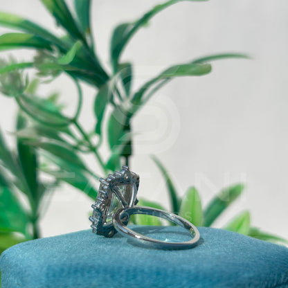 Emerald Cut Moissanite Halo Engagement Ring – Vintage Inspired Moissanite Jewellery in White Gold, Bridal Statement Ring by Satani Brothers