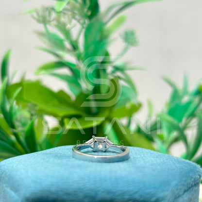 Princess Cut Diamond Three Stone Engagement Ring with Trillion Side Stones