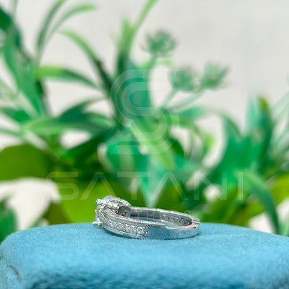 Round Cut Diamond Solitaire Engagement Ring, 10K White Gold Classic Bridal Ring, Pave Band Wedding Jewelry