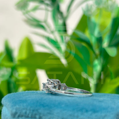 cushion Cut Diamond Three Stone Engagement Ring with Princess Cut Side Stones