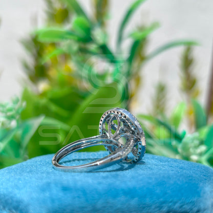 Floral Wheel Moissanite Statement Ring | Designer Round Cut Cocktail Ring in 925 Silver | Bold Geometric Halo Ring | Satani Brothers Jewelry
