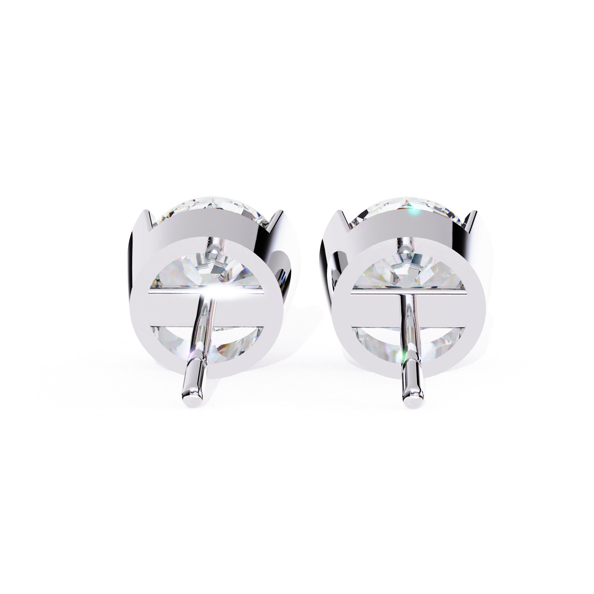 Elegant 925 silver round diamond stud earrings with unique prong design, measuring 7x7mm, total 2.5 Ct weight., 