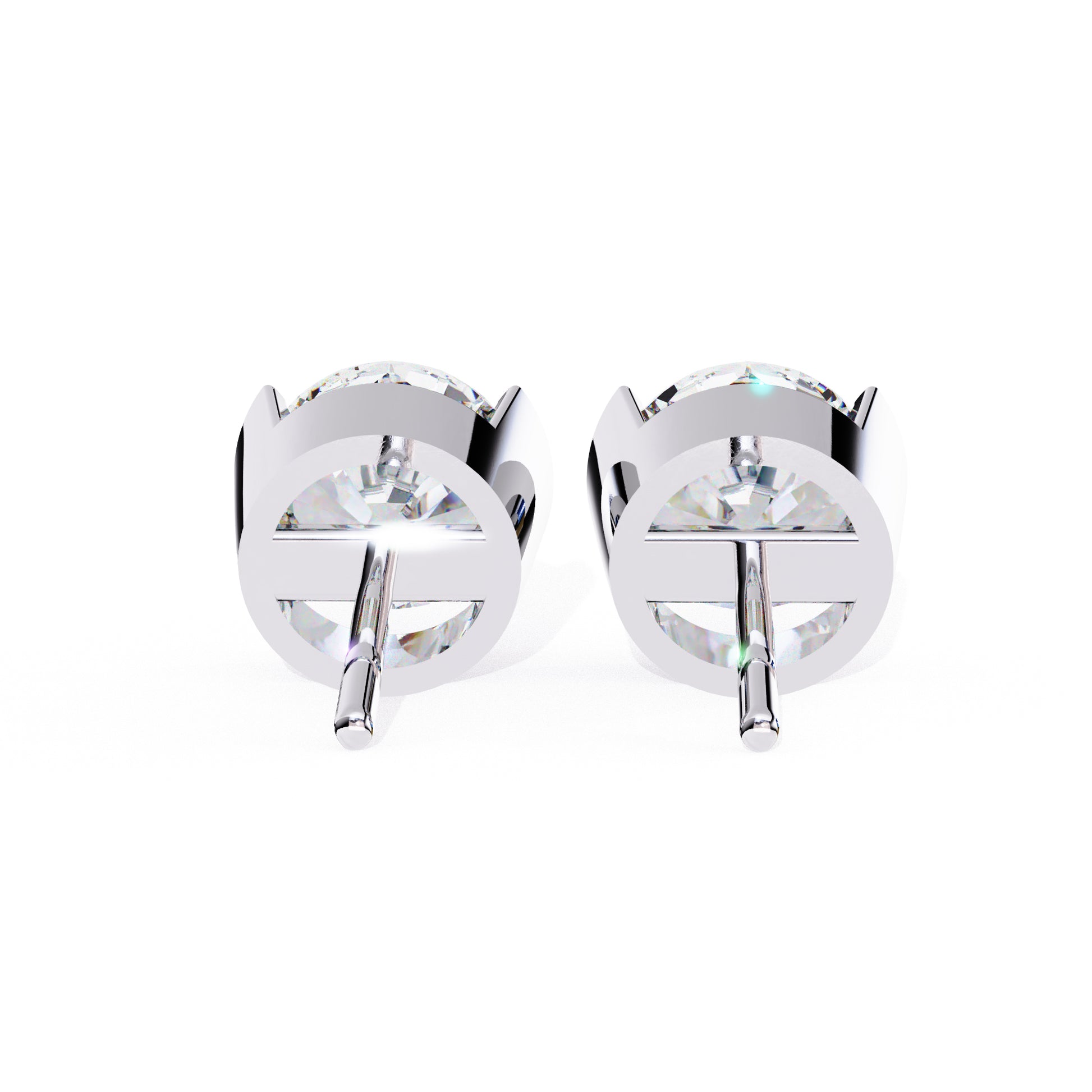 Elegant 925 silver round diamond stud earrings with unique prong design, measuring 7x7mm, total 2.5 Ct weight., 