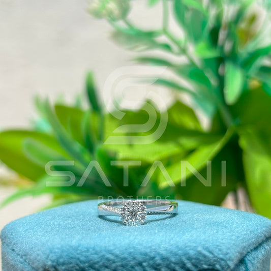 Round Halo Diamond Engagement Ring – Twisted Shank with Side Diamonds