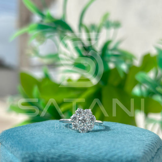 Elegant Diamond Cluster Flower Ring – Timeless Floral Design in White Gold