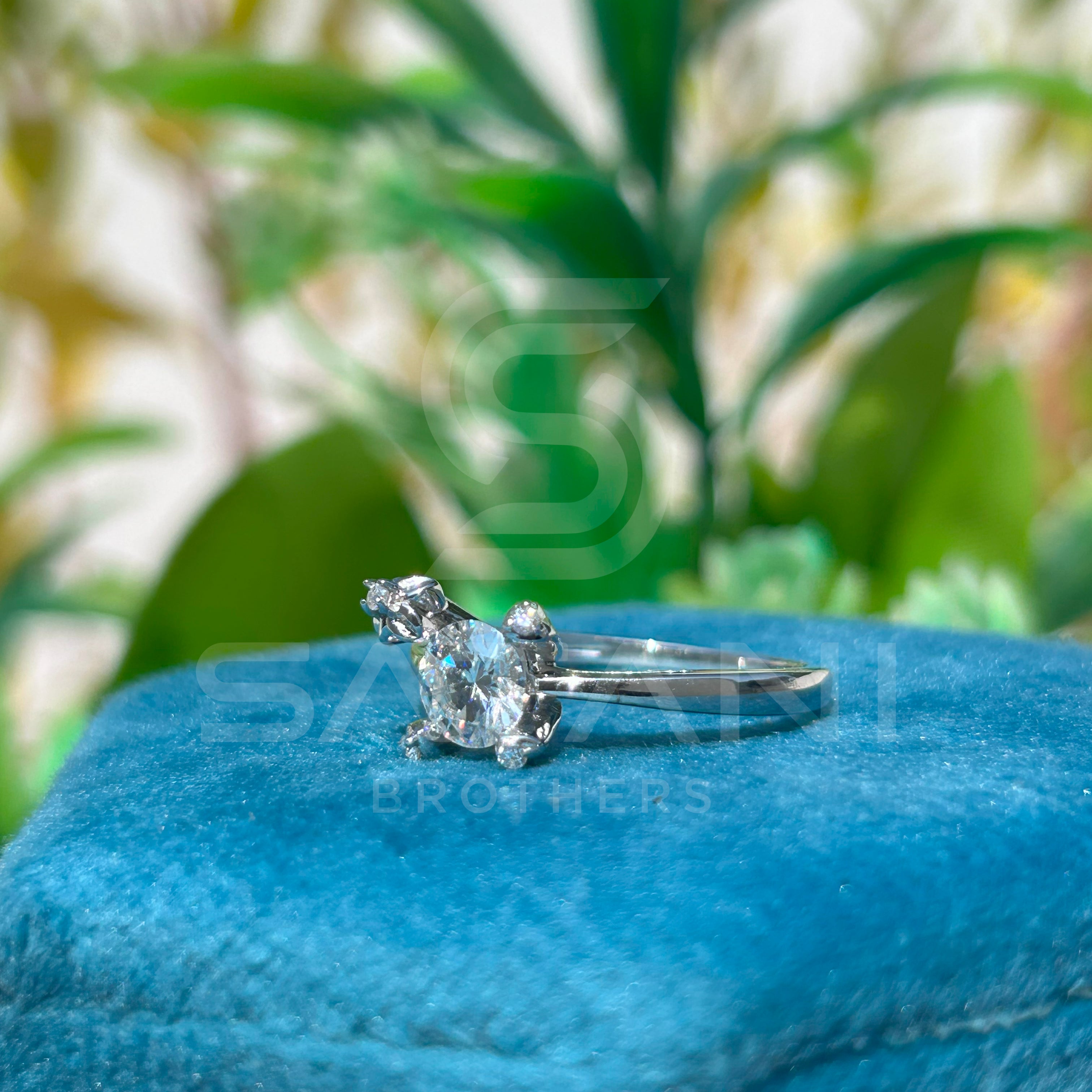 Floral Solitaire Moissanite Ring – White Gold Engagement Ring with Flower Accent – Dainty Promise Ring for Her