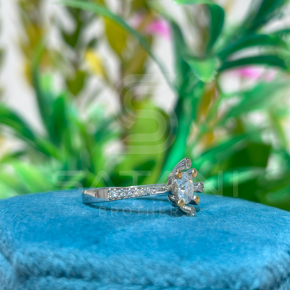 Modern Starburst Moissanite Ring | Two-Tone 925 Silver & Gold Accent Ring | Unique Celestial Engagement Ring | Satani Brothers Jewelry