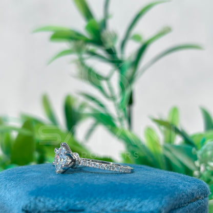 Classic Moissanite Solitaire Engagement Ring | 6-Prong Round Cut with Pave Band | Dainty Sparkling Proposal Ring | Timeless Bridal Jewelry