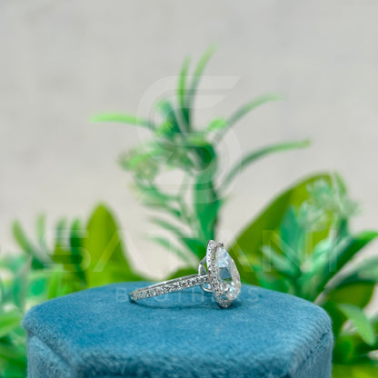 Pear Shape Moissanite Engagement Ring 12x8mm Center | Halo Bridal Ring with Accent Stones | White Gold Moissanite Ring