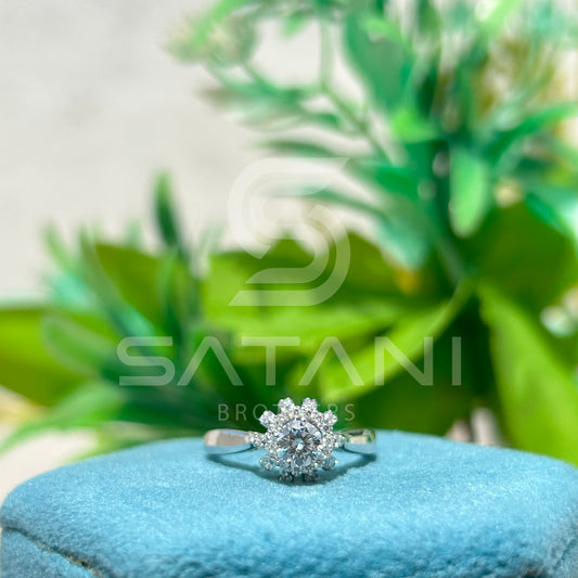 "Floral Halo Moissanite Engagement Ring – Dainty Flower Cluster Design in 925 Silver or 10K/14K/18K Gold – Unique Promise Ring for Her"