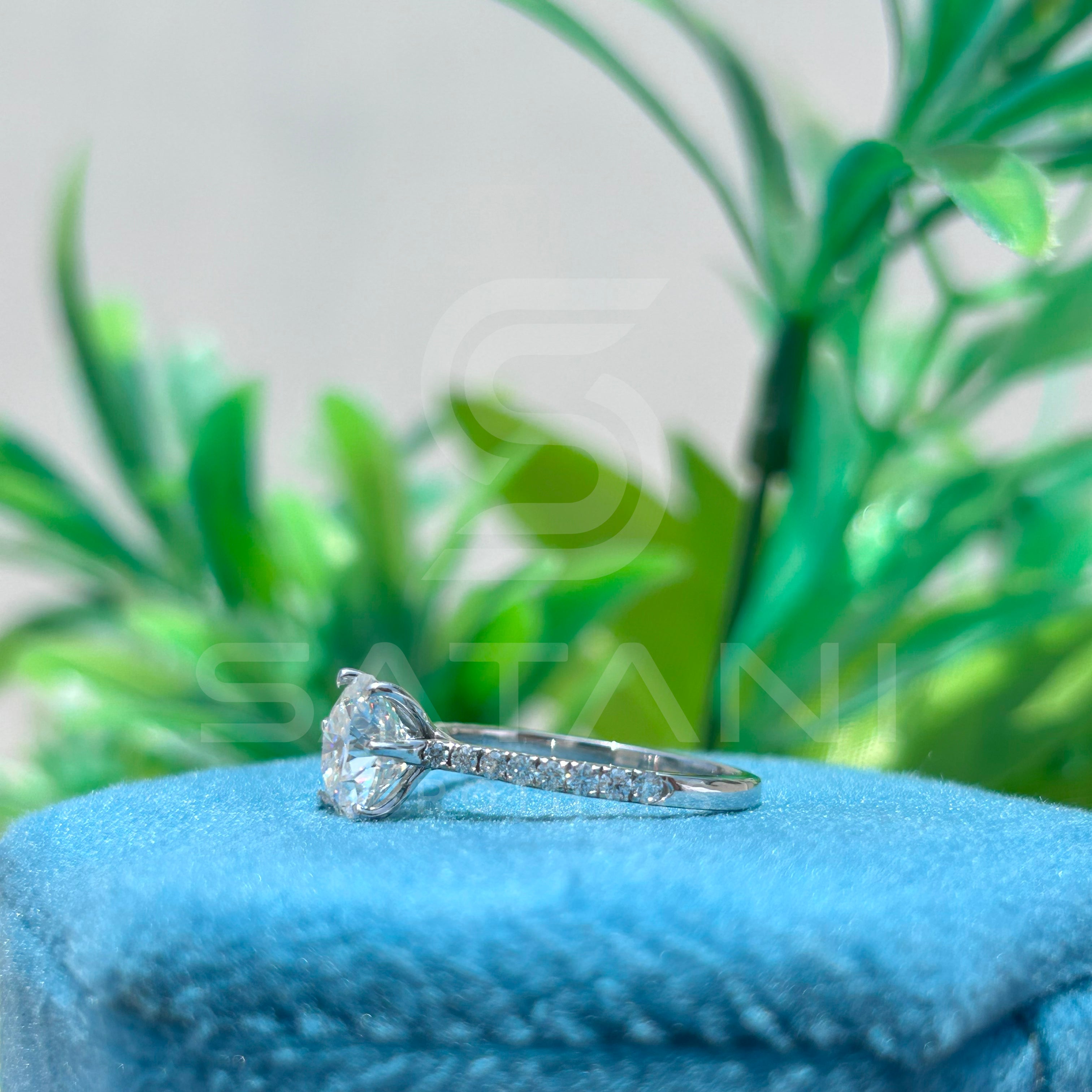 "8mm Round Moissanite Engagement Ring – 1.9 CT Six Prong Pave Band, Classic Moissanite Proposal Ring, D Color VVS Clarity"