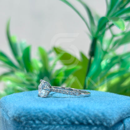 "8mm Round Moissanite Engagement Ring – 1.9 CT Six Prong Pave Band, Classic Moissanite Proposal Ring, D Color VVS Clarity"