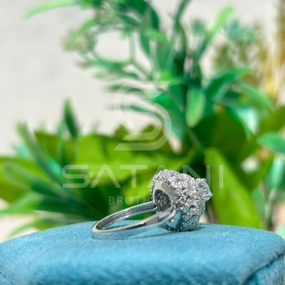 Round Halo Moissanite Statement Ring – Multi-Layer Pave Setting – Available in 925 Silver, 10K, 14K, 18K White or Rose Gold