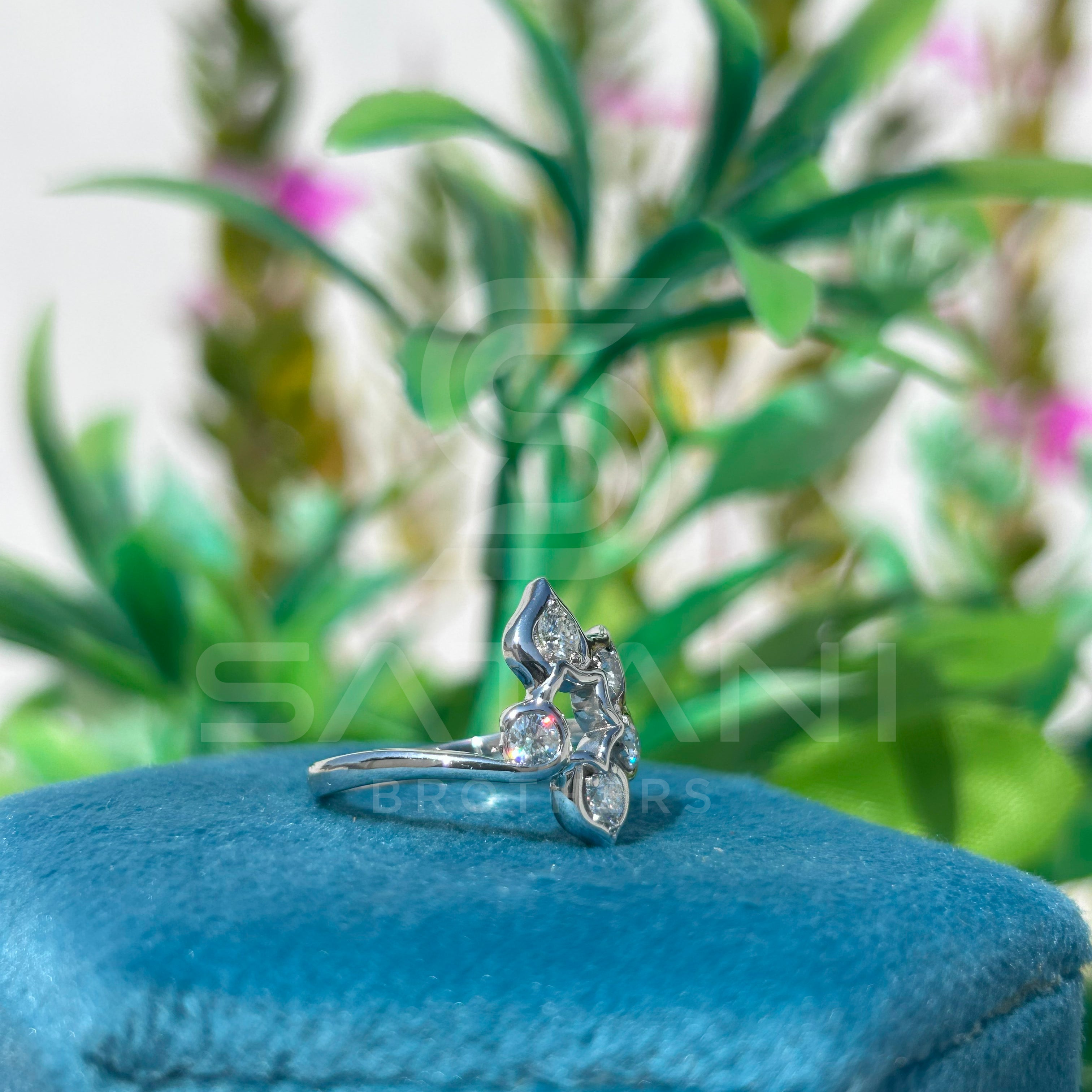 Floral Diamond Cluster Ring | Unique Petal Design in Sterling Silver or Gold | Modern Flower-Inspired Statement Ring