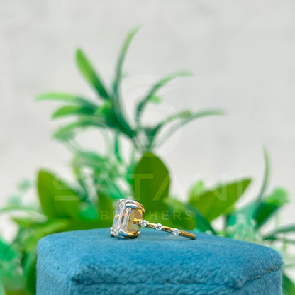 Emerald Cut Moissanite Ring with Side Accents | Two-Tone Yellow Gold & Silver Engagement Ring | Unique Vintage-Inspired Bridal Ring