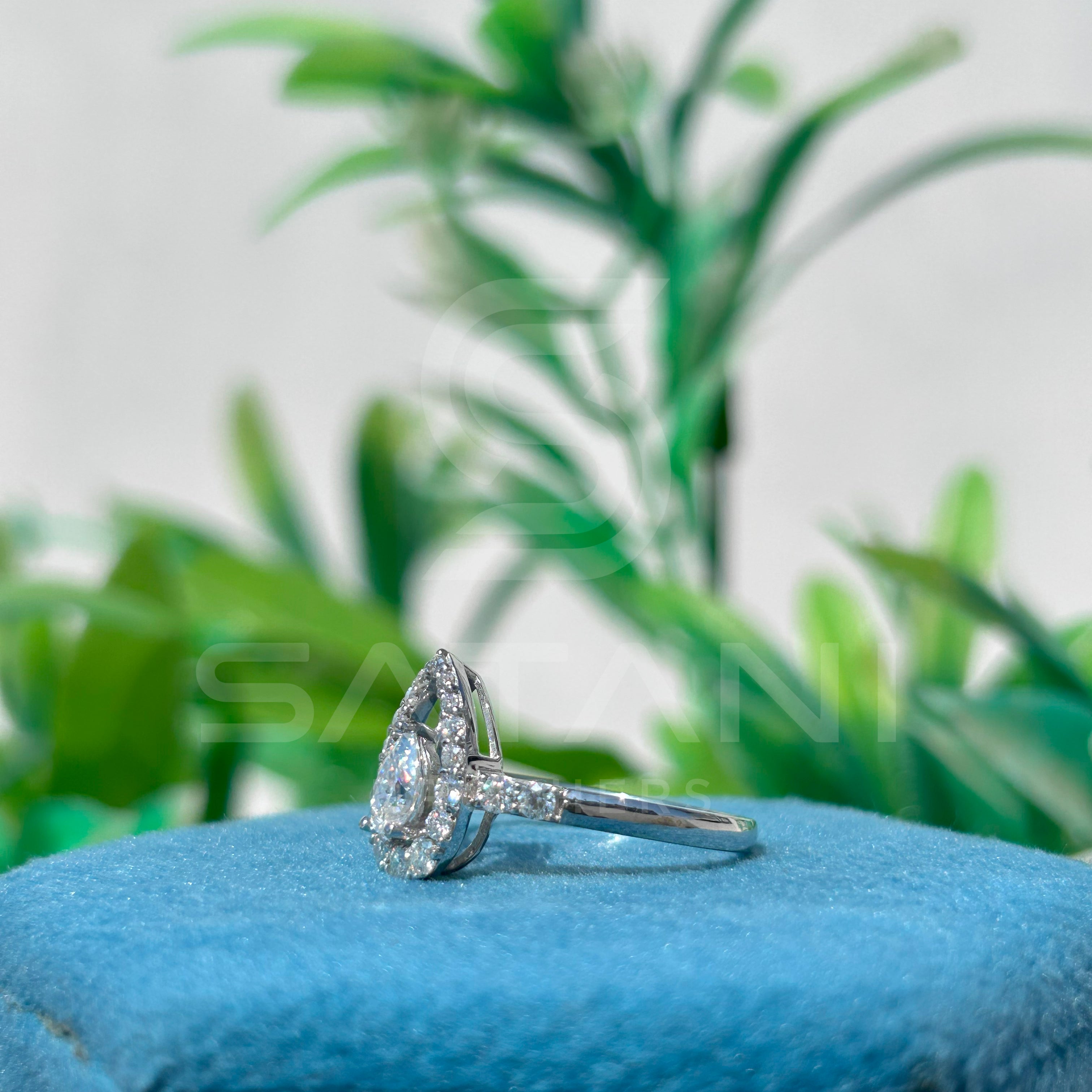 Pear Shaped Diamond Halo Engagement Ring, 10K White Gold Teardrop Ring, Unique Bridal Jewelry Gift