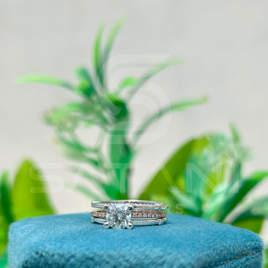 Moissanite Solitaire Engagement Ring | Double Band Modern Ring in White Gold | Dainty Promise Ring | Minimalist Bridal Jewelry for Her