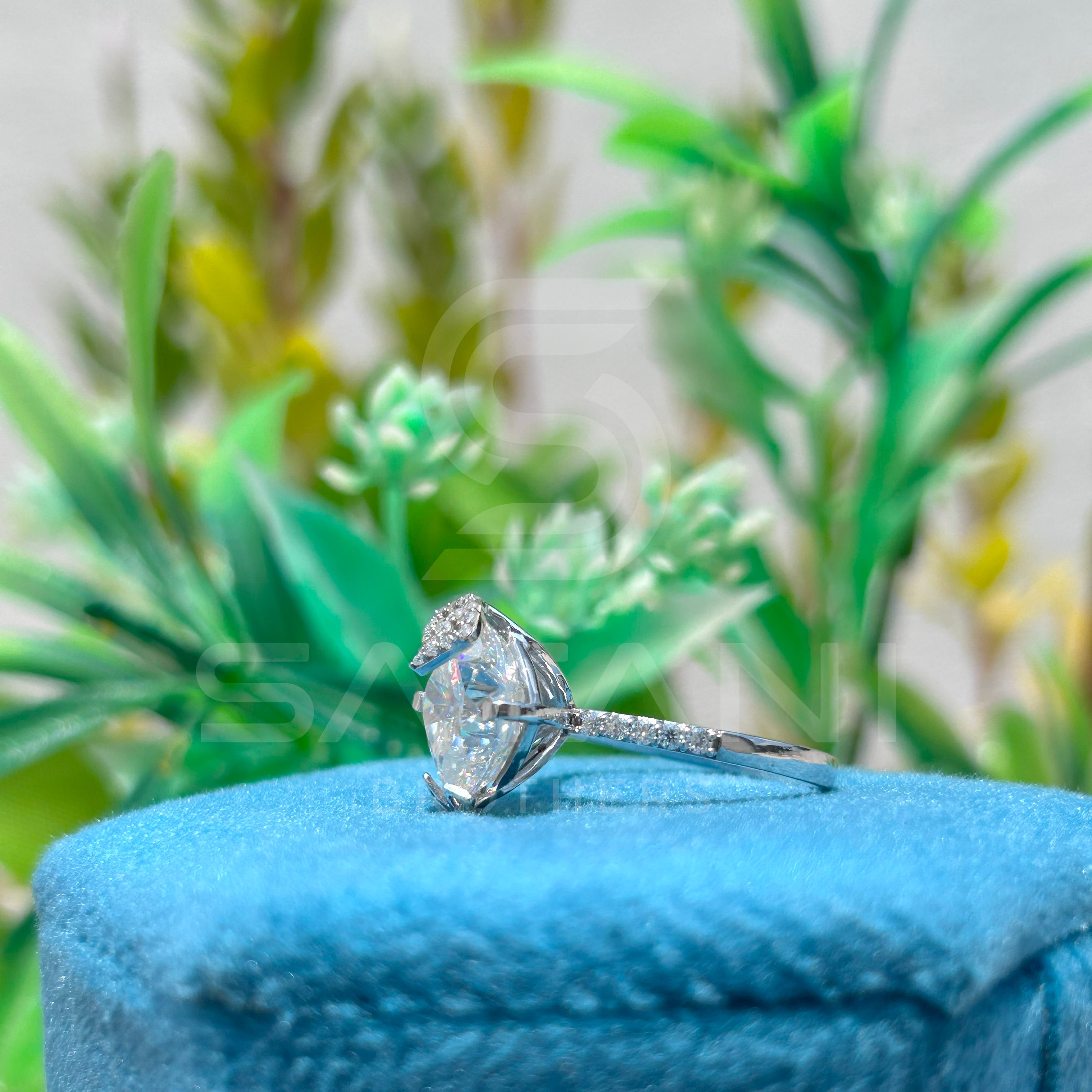 Cushion Cut Diamond Engagement Ring – 10x10mm Solitaire with Pave Band, Elegant Bridal Ring
