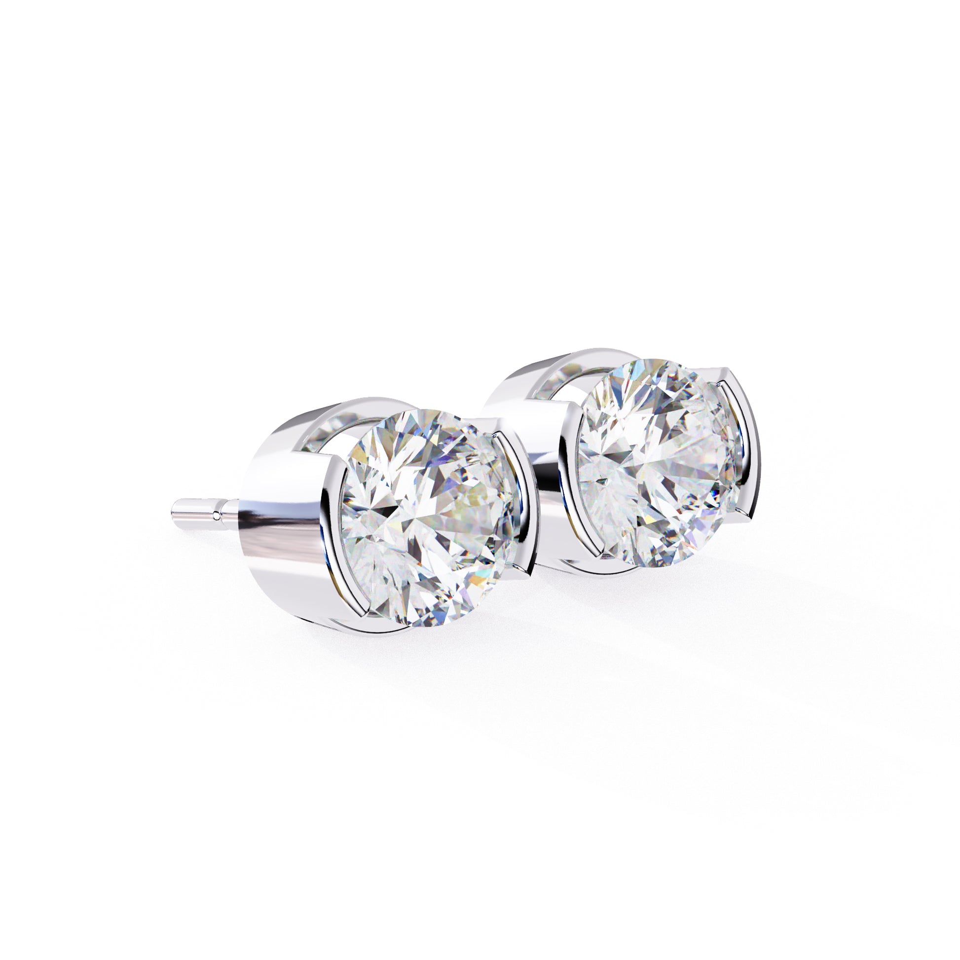 925 silver round diamond stud earrings, 7x7mm, 2.5 Ct, unique prong design, elegant and lightweight.