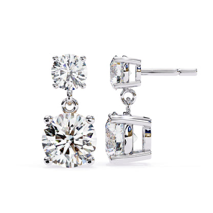 3.7CTW Moissanite Drop Stud Earrings – 7.2mm & 4.8mm Round Stones, Sterling Silver, 2.3g, Brilliant Diamond Alternative