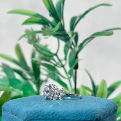 Oval Moissanite Floral Halo Engagement Ring – Marquise Petal Accents on Classic Shank