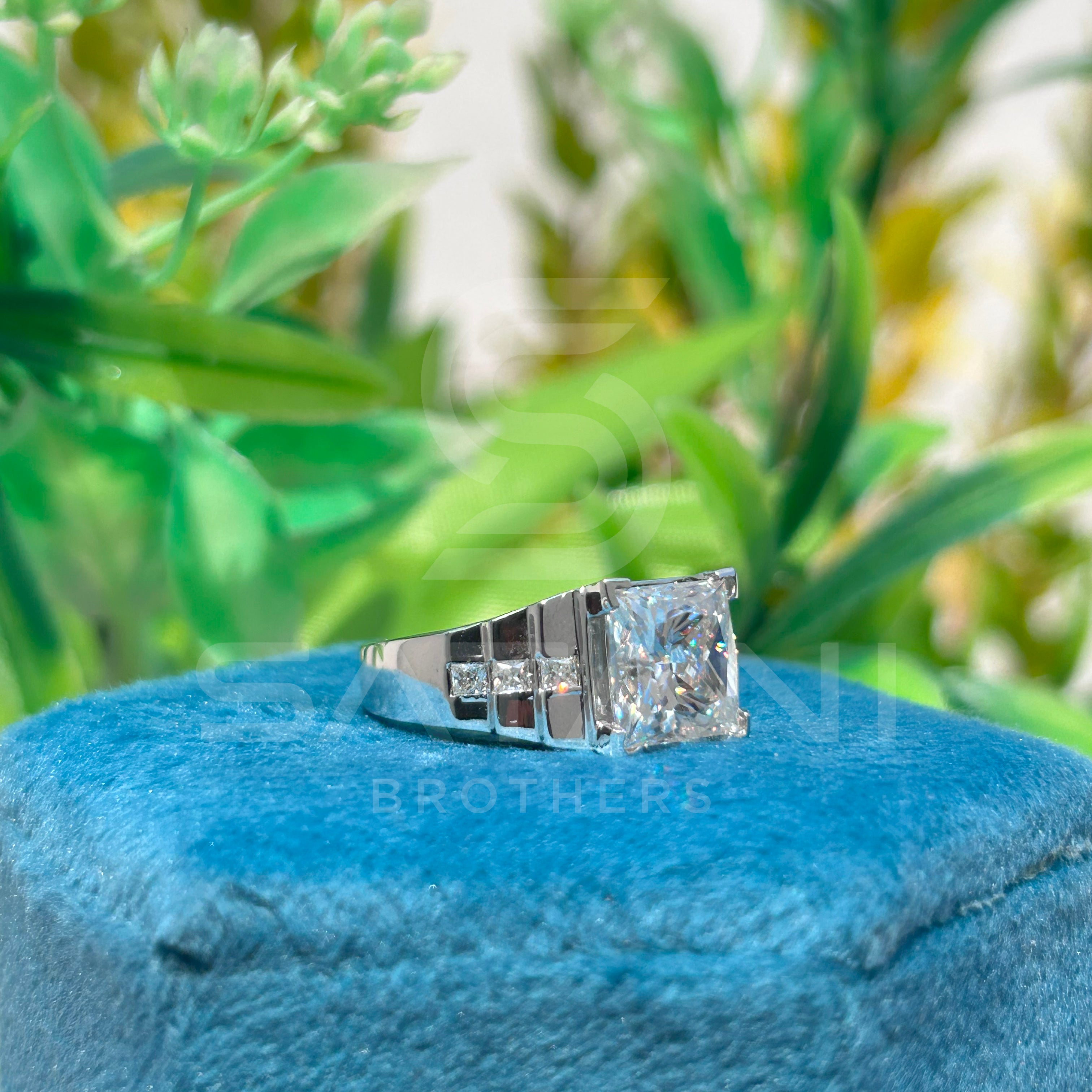 Modern Princess Cut Moissanite Ring | Geometric Square Stone Ring for Him | Masculine Jewelry Gift