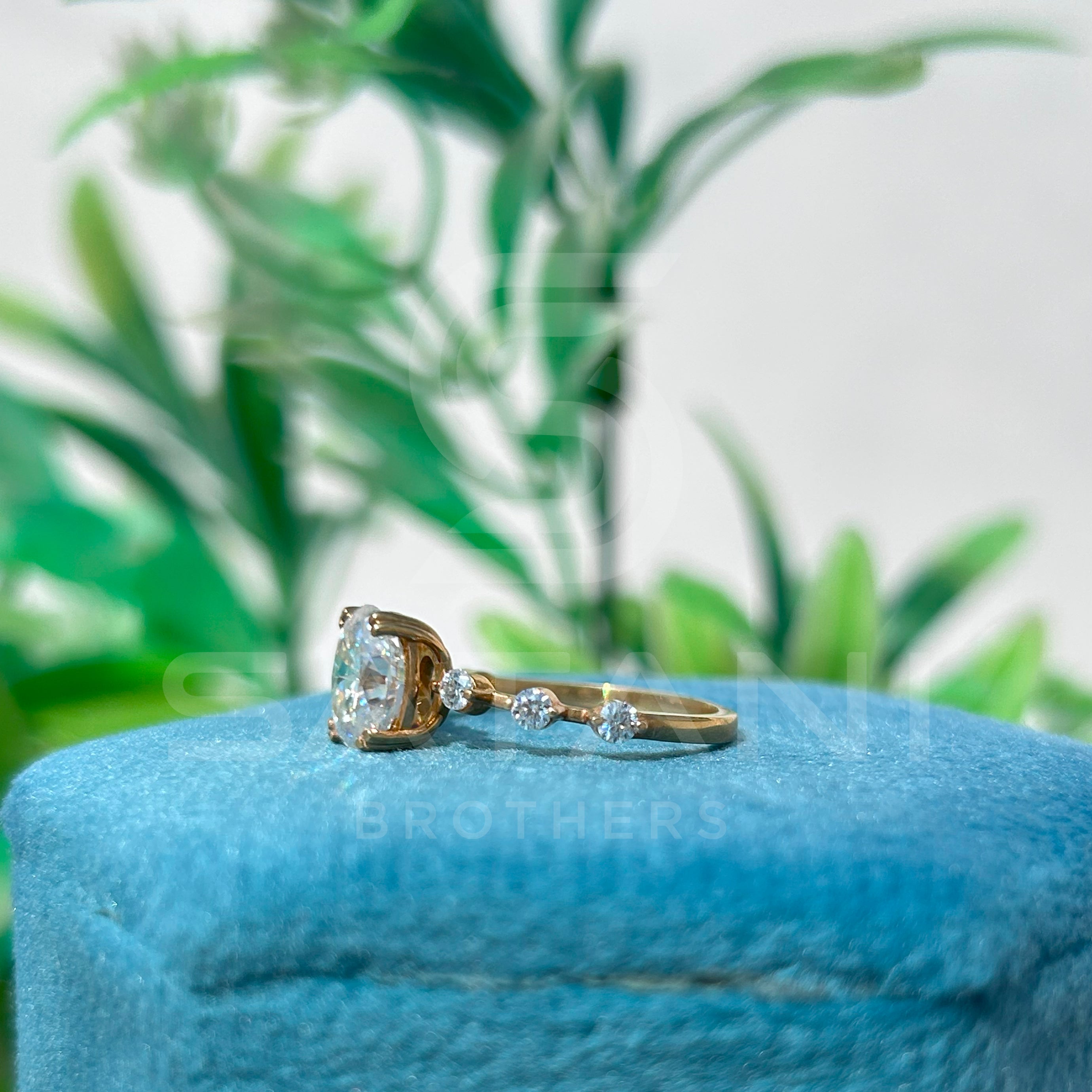 Oval Moissanite Engagement Ring | Dainty Gold Ring with Side Stones | Minimalist Solitaire Bridal Ring | Vintage Inspired Promise Ring