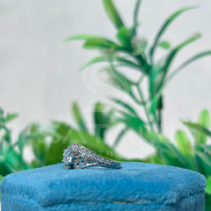 Heart Design Moissanite Engagement Ring | Sterling Silver Pave Band | Romantic Promise Ring | Unique Bridal Jewelry for Her | Sparkly Gift Idea