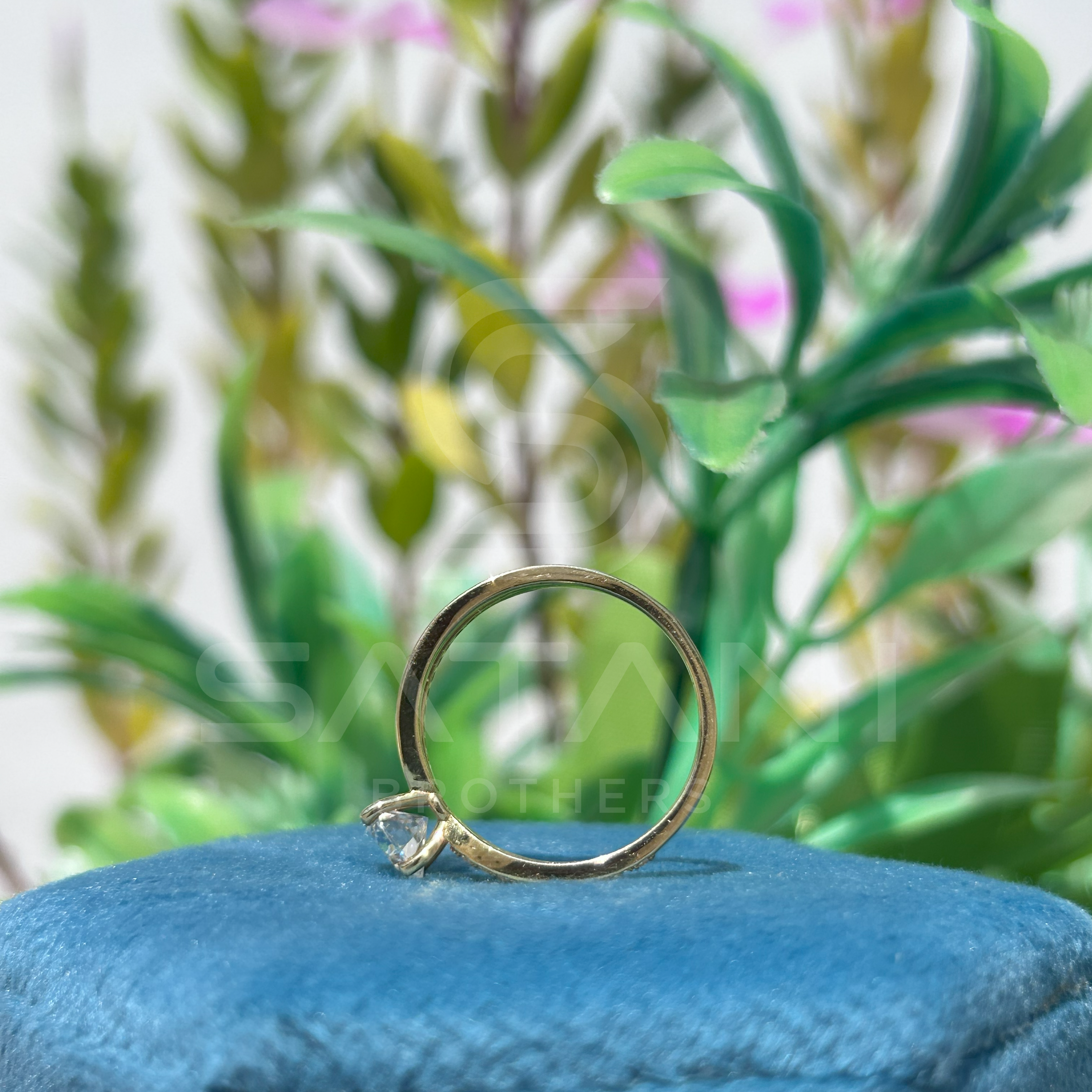 Gold Moissanite Engagement Ring | Round Cut Solitaire with Pave Band | Dainty Split Shank Ring | Minimalist Promise Ring | 925 Gold Plated Silver