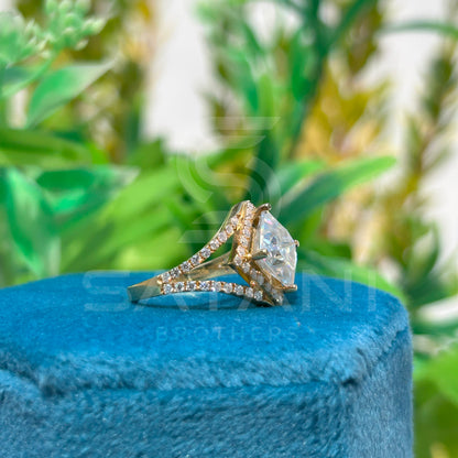 “Princess Cut Diamond Ring with Double Halo Split Shank – Statement Engagement Ring, 14K Gold Luxury Cocktail Ring”
