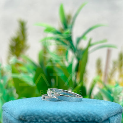 His and Hers Matching Couple Rings – Round Moissanite Promise Rings, Sterling Silver/White Gold Wedding Band Set