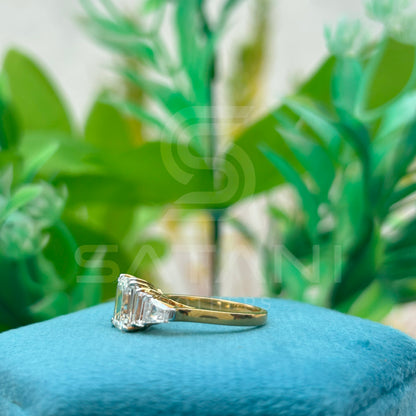 Five Stone Emerald Cut Moissanite Engagement Ring – Baguette & Tapered Baguette Side Stones, 14K Yellow Gold Classic 5 Stone Ring