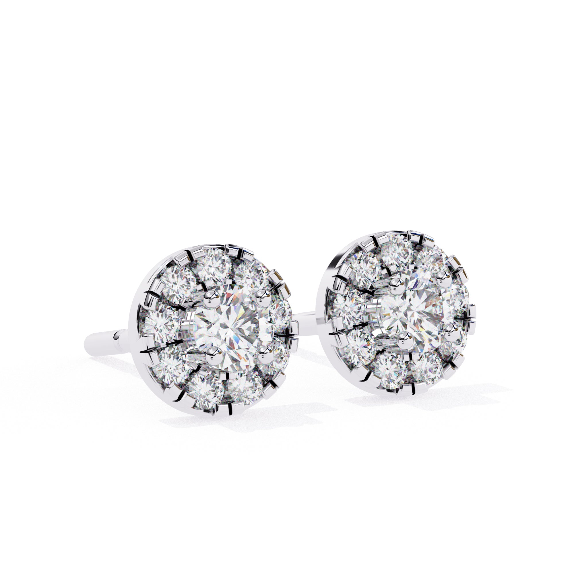 Round Diamond Halo Stud Earrings in 925 Sterling Silver – 0.27 Ct Total, Center 3.2 mm & Side 1.6 mm Diamonds, 2g