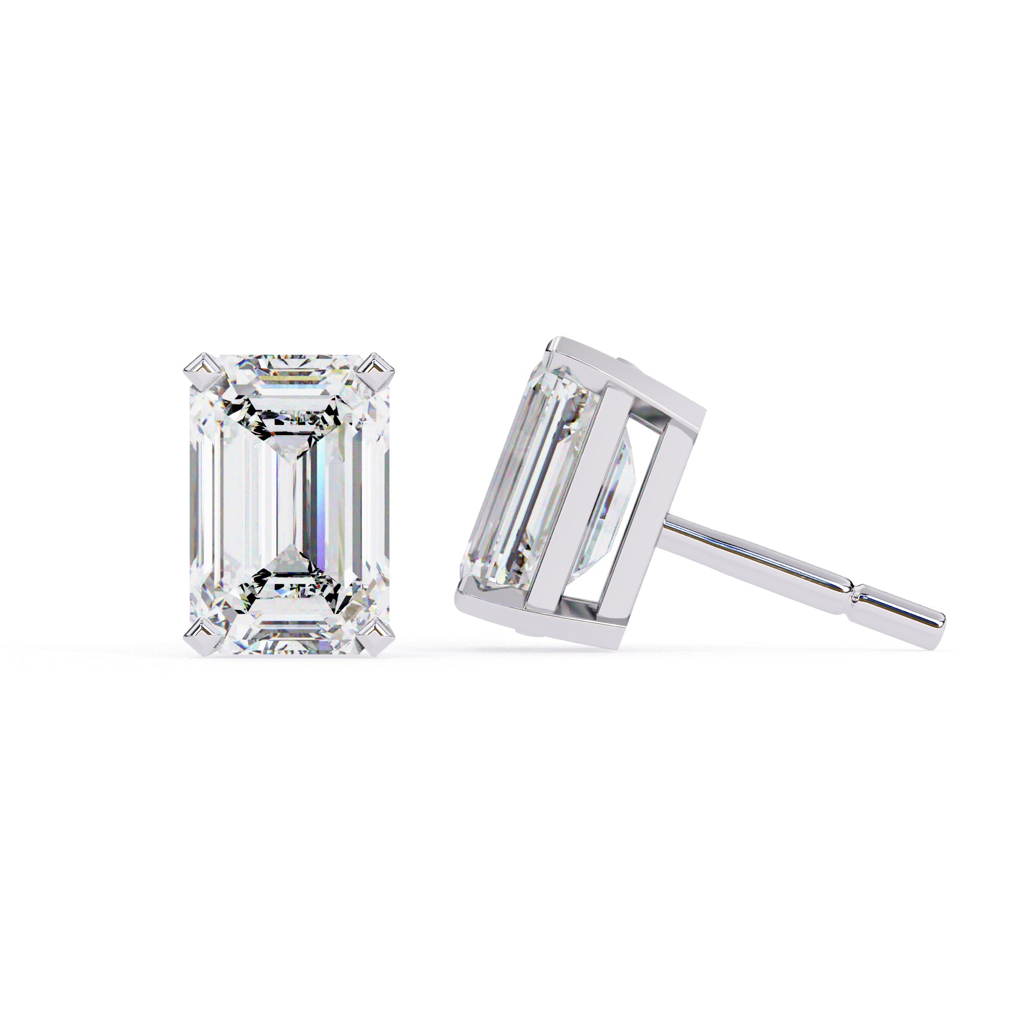 7.5x5 mm Emerald-Cut Moissanite Stud Earrings in 925 Sterling Silver, 2.3 CTW, Classic Basket Setting