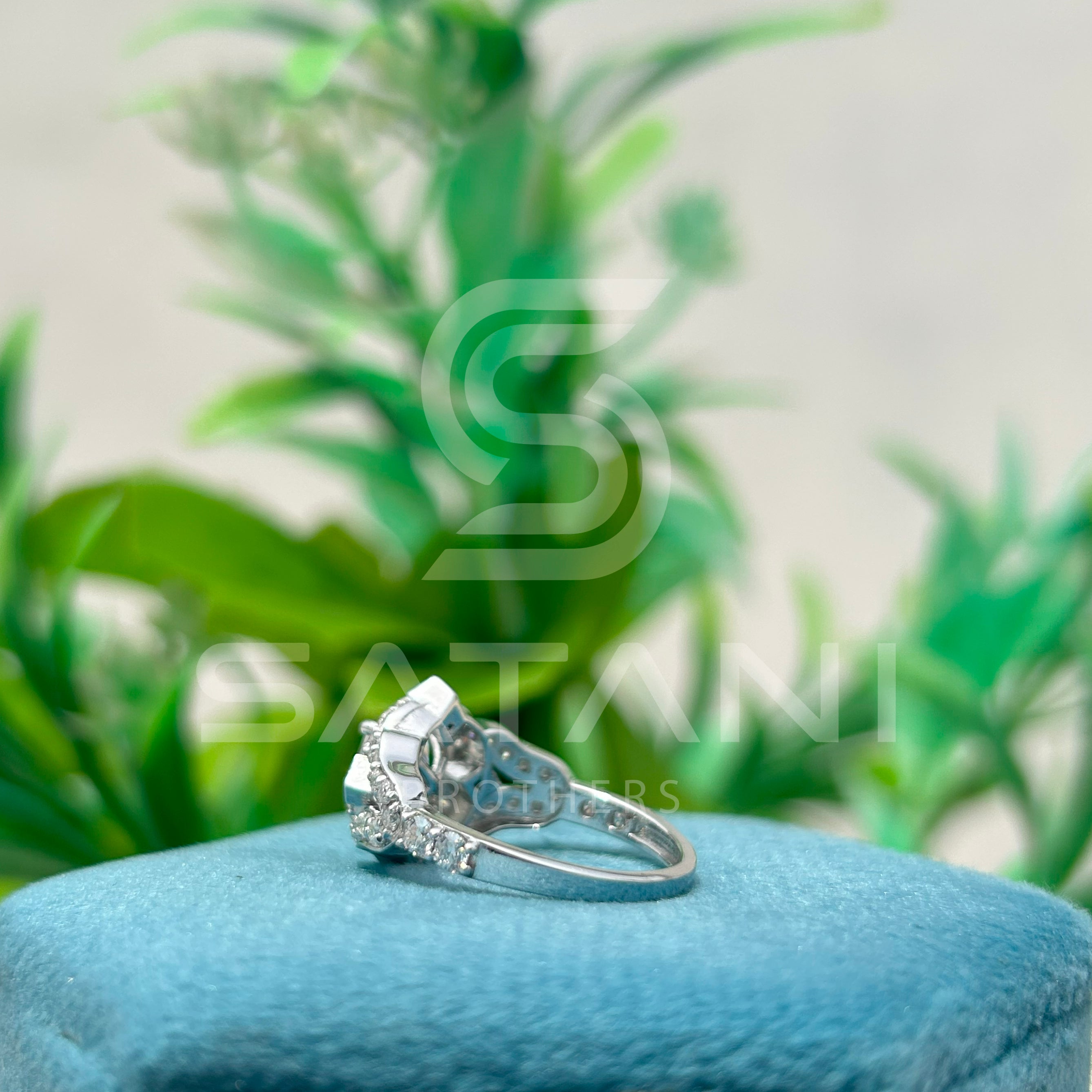 Cushion Cut Moissanite Engagement Ring 6.5mm Center with Round & Princess Side Stones | 10K White Gold Vintage Halo Bridal Ring