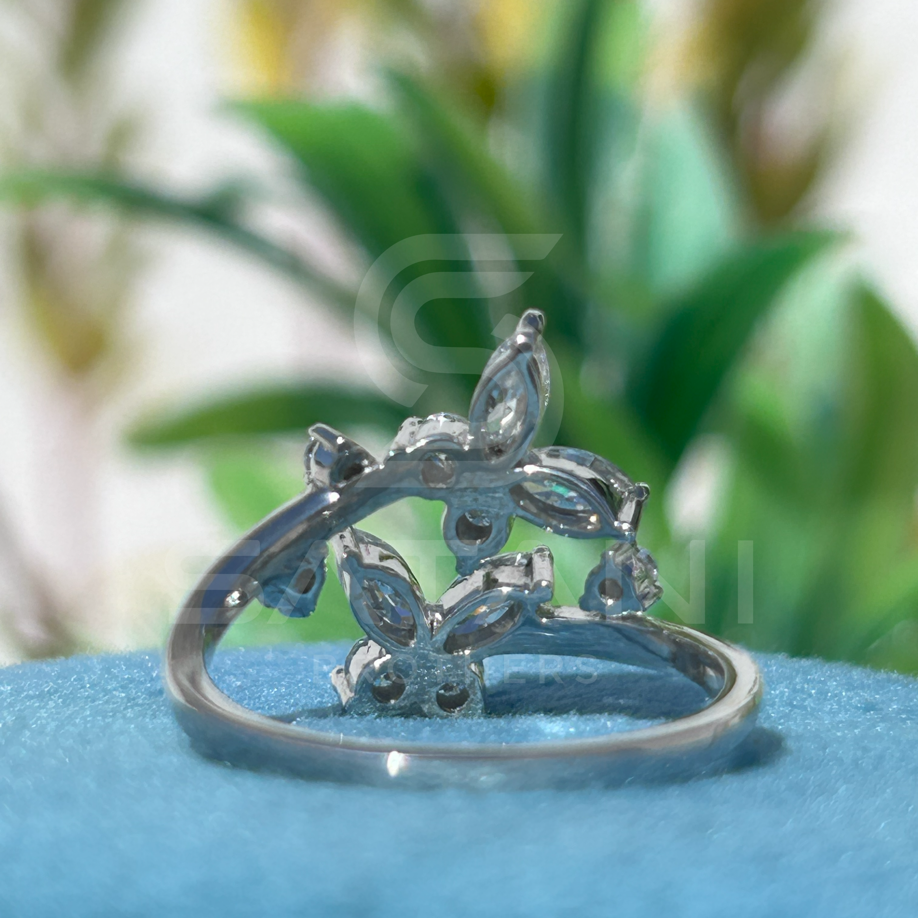 "Floral Butterfly Diamond Ring in White Gold"