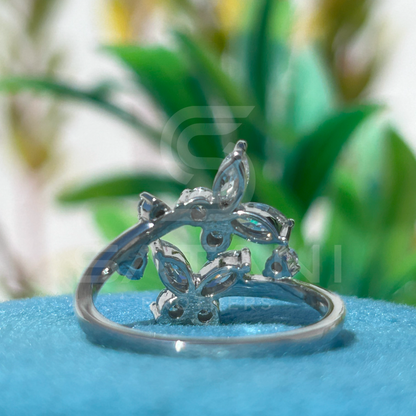"Floral Butterfly Diamond Ring in White Gold"