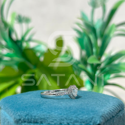 Heart Shaped Diamond Halo Ring, 14K White Gold Engagement Ring, Romantic Promise Ring, Dainty Heart Cut Bridal Jewelry